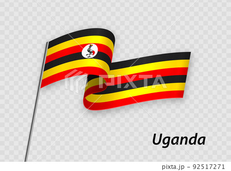 Waving flag of Uganda on flagpole. Template for independence day 92517271