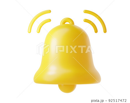 Notification bell icon 3d render - cute cartoon illustration of simple yellow bell for reminder or notice concept. Notification bell icon 3d render - cute cartoon illustration of simple yellow bell for reminder or notice concept. 92517472