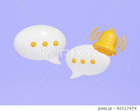 Notification bell on speech bubble with text 3d render. 92517474