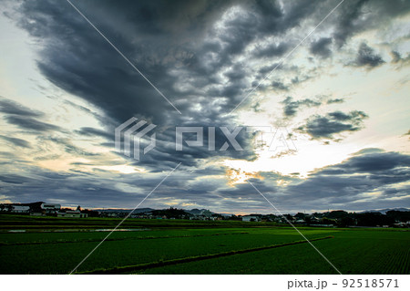 夏の早朝の空と壮観な雲(6月、東、24mm) 92518571
