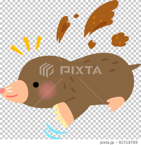 土を掘るモグラのキャラクター 92518789