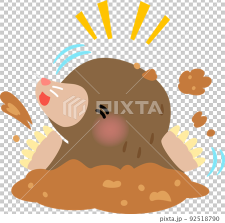 地面を掘って出てきたモグラのキャラクターのイラスト素材