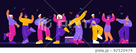 Dance party banner with happy people and music 92520474