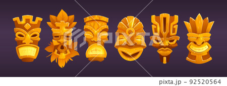 Gold tiki masks, hawaiian tribal totem Gold tiki masks, hawaiian tribal totem 92520564