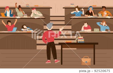 Tired and sleepy students on bored lecture Tired and sleepy students on bored lecture 92520675