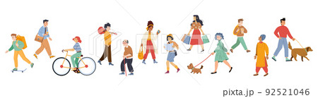 Diverse pedestrian walk, passerby people on go 92521046