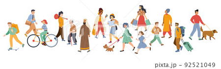 Diverse pedestrian walk, passerby people on go 92521049