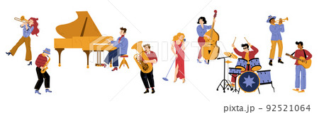 Jazz band vibe, artists performing music on stage Jazz band vibe, artists performing music on stage 92521064