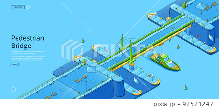Pedestrian bridge poster with isometric footbridge 92521247
