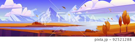 Cartoon autumn landscape, nature fall background Cartoon autumn landscape, nature fall background 92521288