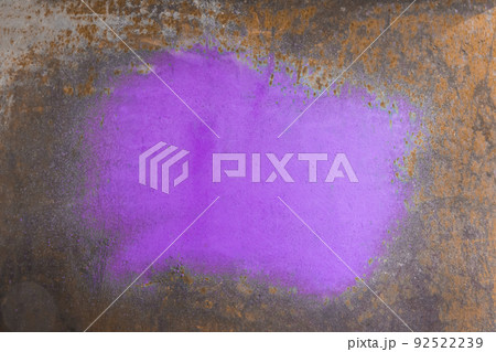 Color Stain Purple Paint Spot Abstract Blank Design Pattern Sample Empty on Surface Rusty Metallic Texture Background Color Stain Purple Paint Spot Abstract Blank Design Pattern Sample Empty on Surface Rusty Metallic Texture Background 92522239