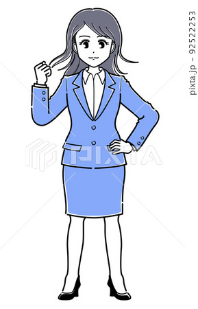 腰に手を当てて立つガッツポーズのスーツ女性 シンプル のイラスト素材 腰に手を当てて立つガッツポーズのスーツ女性 シンプル のイラスト素材