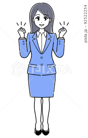 ガッツポーズのスーツの女性（シンプル・全身） 92522254