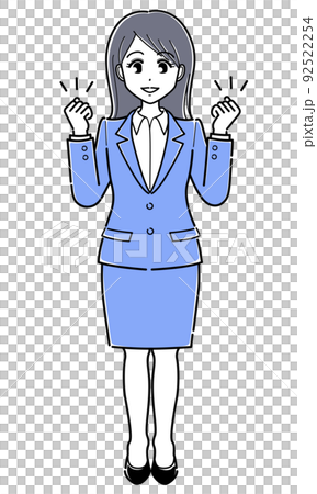 ガッツポーズのスーツの女性（シンプル・全身） 92522254