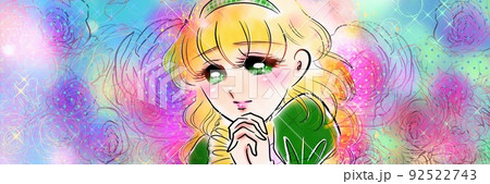 70年代少女漫画金髪パーマお嬢様ドキドキ恋愛成就を祈るポーズイラストと薔薇の花園背景 70年代少女漫画金髪パーマお嬢様ドキドキ恋愛成就を祈るポーズイラストと薔薇の花園背景 92522743