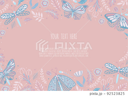 Frame with butterflies. Hand drawn colorful moth and insects. Design for packaging, label and greeting card. 92523825