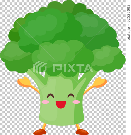 Illustration of a cute broccoli character who is pleased with both hands raised 92525092