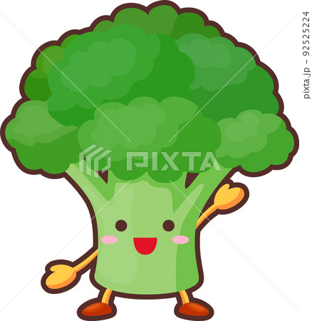 片手を挙げるかわいいブロッコリーのキャラクターのイラストのイラスト