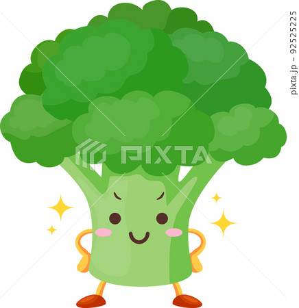得意気な顔をしたかわいいブロッコリーのキャラクターのイラストのイラスト素材