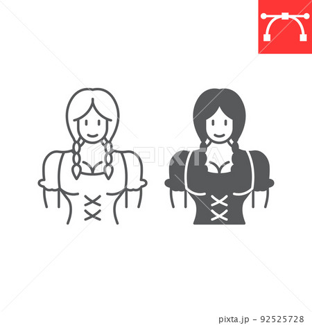 Bavarian woman line and glyph icon, germany girl and traditional, oktoberfest woman vector icon, vector graphics, editable stroke outline sign, eps 10. 92525728