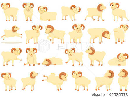 Ram icons set cartoon vector. Goat mascot. Angry head Ram icons set cartoon vector. Goat mascot. Angry head 92526538