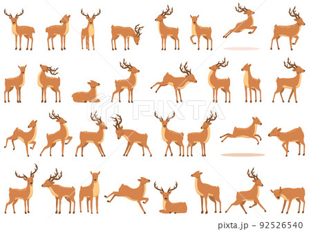 Reindeer herding icons set cartoon vector. Deer animal. Elk herd Reindeer herding icons set cartoon vector. Deer animal. Elk herd 92526540