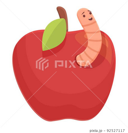 Worm in red apple icon cartoon vector. Cute soil. Happy mascot 92527117