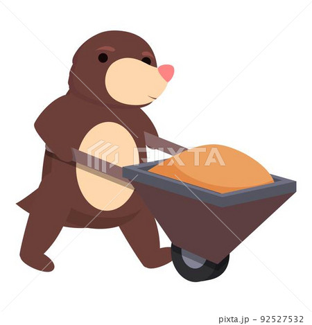 Mole take wheelbarrow icon cartoon vector. Cute animal. Happy ground Mole take wheelbarrow icon cartoon vector. Cute animal. Happy ground 92527532
