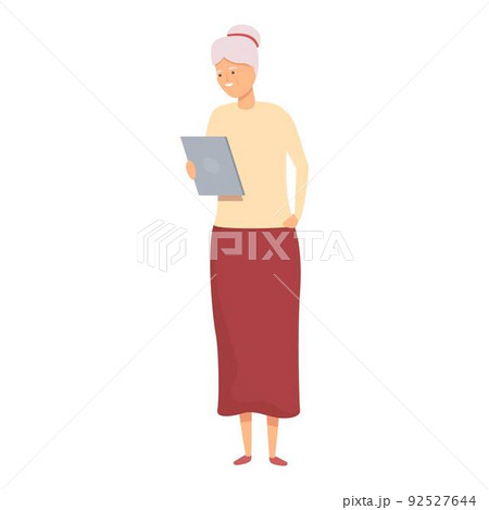 Senior woman use tablet icon cartoon vector. Old person. Mobile computer 92527644