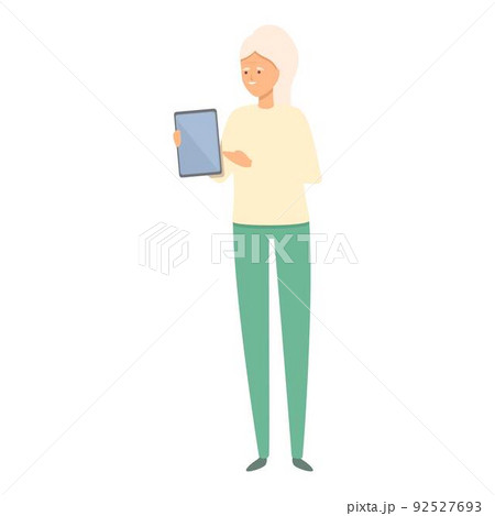 Grandma show tablet icon cartoon vector. Old people. Senior computer Grandma show tablet icon cartoon vector. Old people. Senior computer 92527693