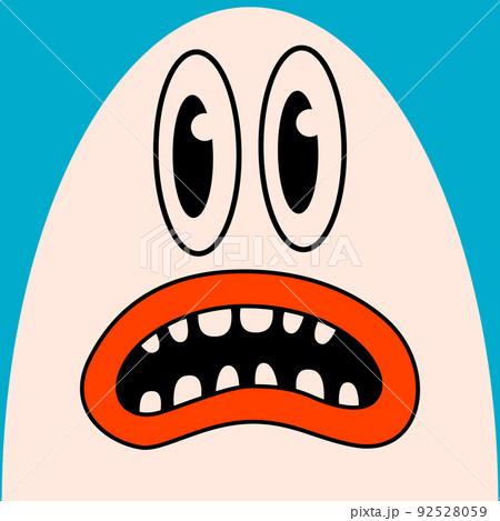 Cartoon vector funny cute monster face Comic character. Cartoon vector funny cute monster face Comic character. 92528059