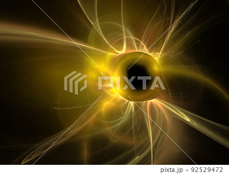 graphic yellow hot space illustration on black background, star system, rendering, design 92529472