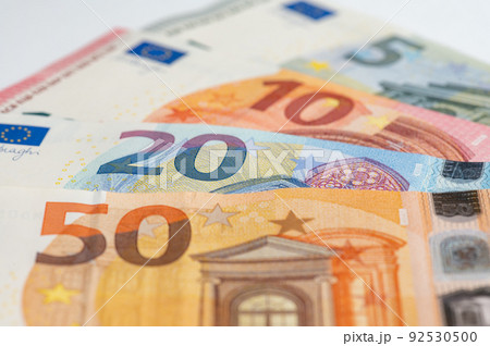 5, 10, 20, 50 euro banknotes. Money on white background 92530500