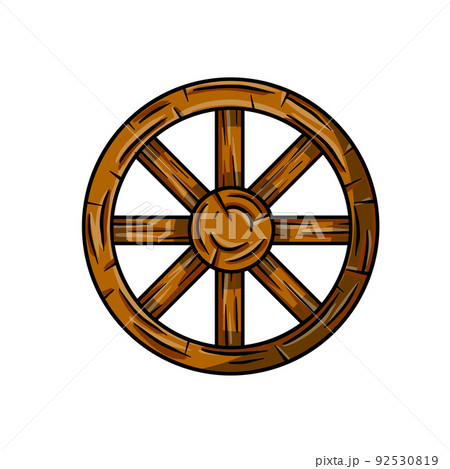 Old wooden cart wheels. 92530819