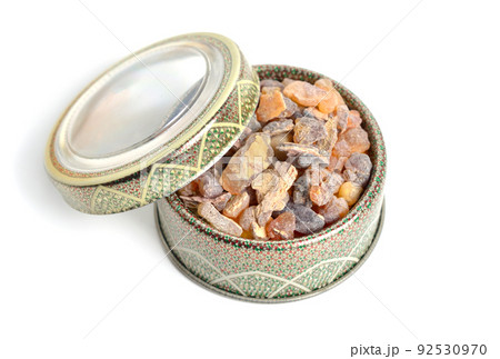 Frankincense, also known as olibanum, is an aromatic resin. Isolated on white background Frankincense, also known as olibanum, is an aromatic resin. Isolated on white background 92530970
