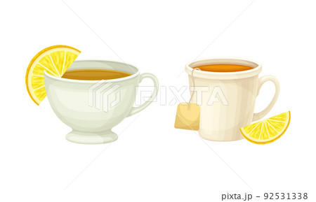 Tea Cup and Mug with Hot Aromatic Beverage Poured with Boiling Water for Brewing Vector Set 92531338
