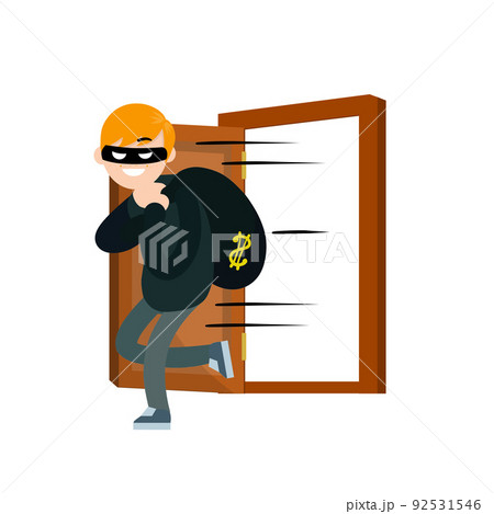 Thief with bag of money. 92531546