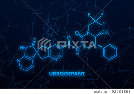 Ubrogepant migraine drug molecule. Skeletal formula. Vector illustration Ubrogepant migraine drug molecule. Skeletal formula. Vector illustration 92531863