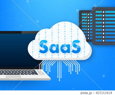 SaaS - Software as a service. Cloud sevice, synchronize. Vector illustration. 92531919