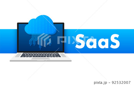 SaaS - Software as a service. Cloud sevice, synchronize. Vector illustration. 92532007