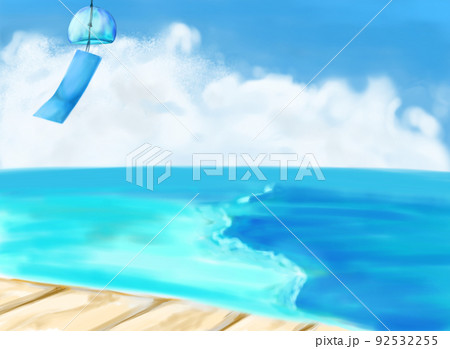 夏の空と風鈴と海の涼やかな手書きの背景 92532255