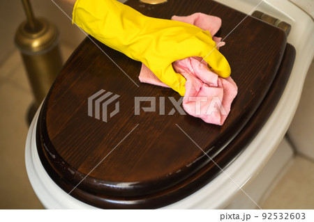 Girl is cleaning house with a detergent. Girl is cleaning house with a detergent. 92532603