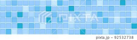 Blue square tile seamless pattern. Swimming pool floor background. Bathroom or toilet ceramic or glass wall texture. Interior or facade mosaic surface 92532738