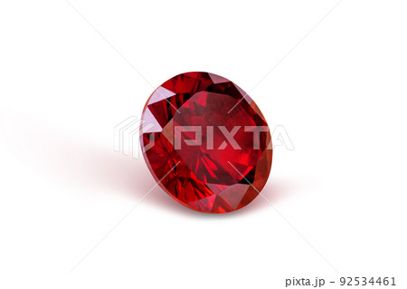 Red Ruby gemstone Round Cut isolate on white background, close up shot Red Ruby gemstone Round Cut isolate on white background, close up shot 92534461