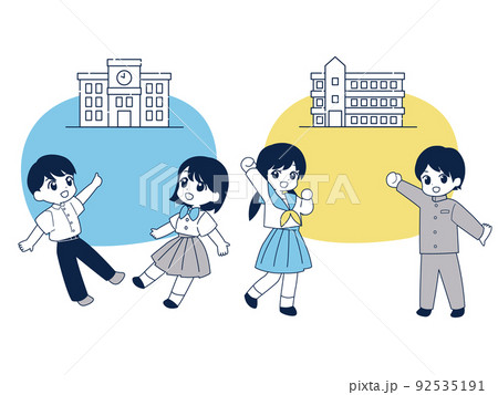 学校と男女の学生の全身イラスト素材 学校と男女の学生の全身イラスト素材 92535191