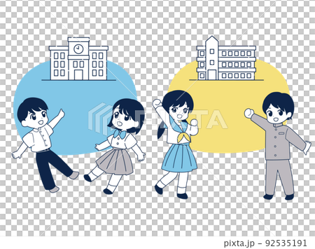 学校と男女の学生の全身イラスト素材 学校と男女の学生の全身イラスト素材 92535191