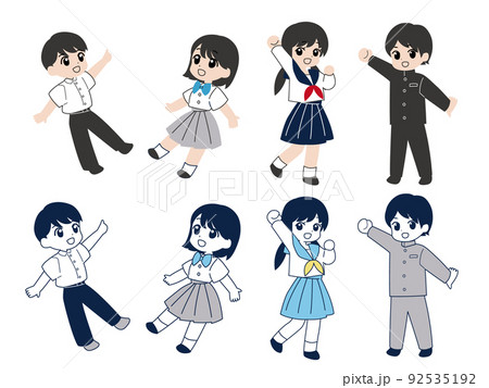 男女の学生の全身イラスト素材 男女の学生の全身イラスト素材 92535192