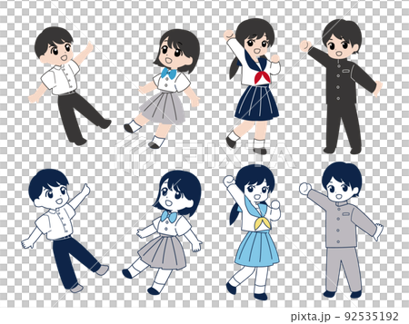 男女の学生の全身イラスト素材 男女の学生の全身イラスト素材 92535192