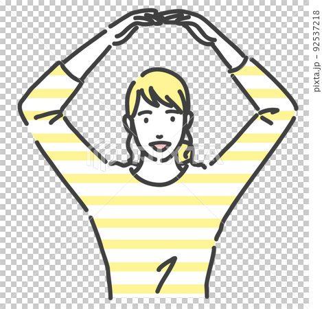 A smiling woman making a big circle with her arms A smiling woman making a big circle with her arms 92537218
