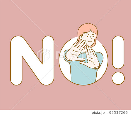 young serious woman crossed hands show stop symbol. Hand drawn in thin line style, vector illustrations. young serious woman crossed hands show stop symbol. Hand drawn in thin line style, vector illustrations. 92537266